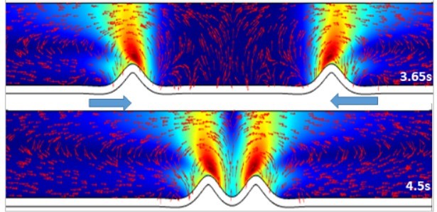 Calcul numérique de l’écoulement du fluide intestinal lors de propagation de deux ondes péristaltiques